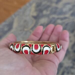 Enamel Bangle Clamper Bracelet Red Black Ivory Vintage